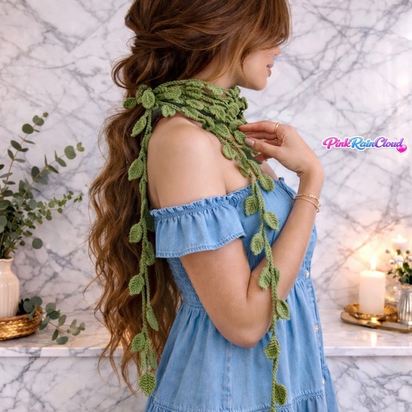 Handmade Crochet Hair Wrap Scarf Vine Garland Wall Decor 67 Inch PinkRainCloud - Picture 7 of 8